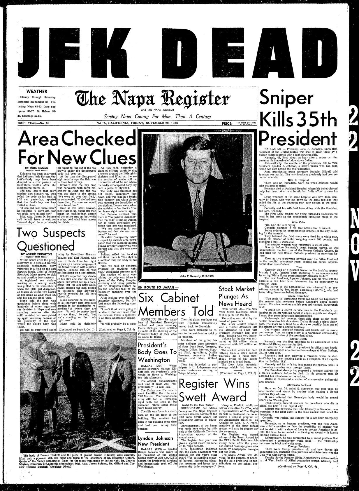 Kennedy killed in Dallas, Nov. 22, 1963